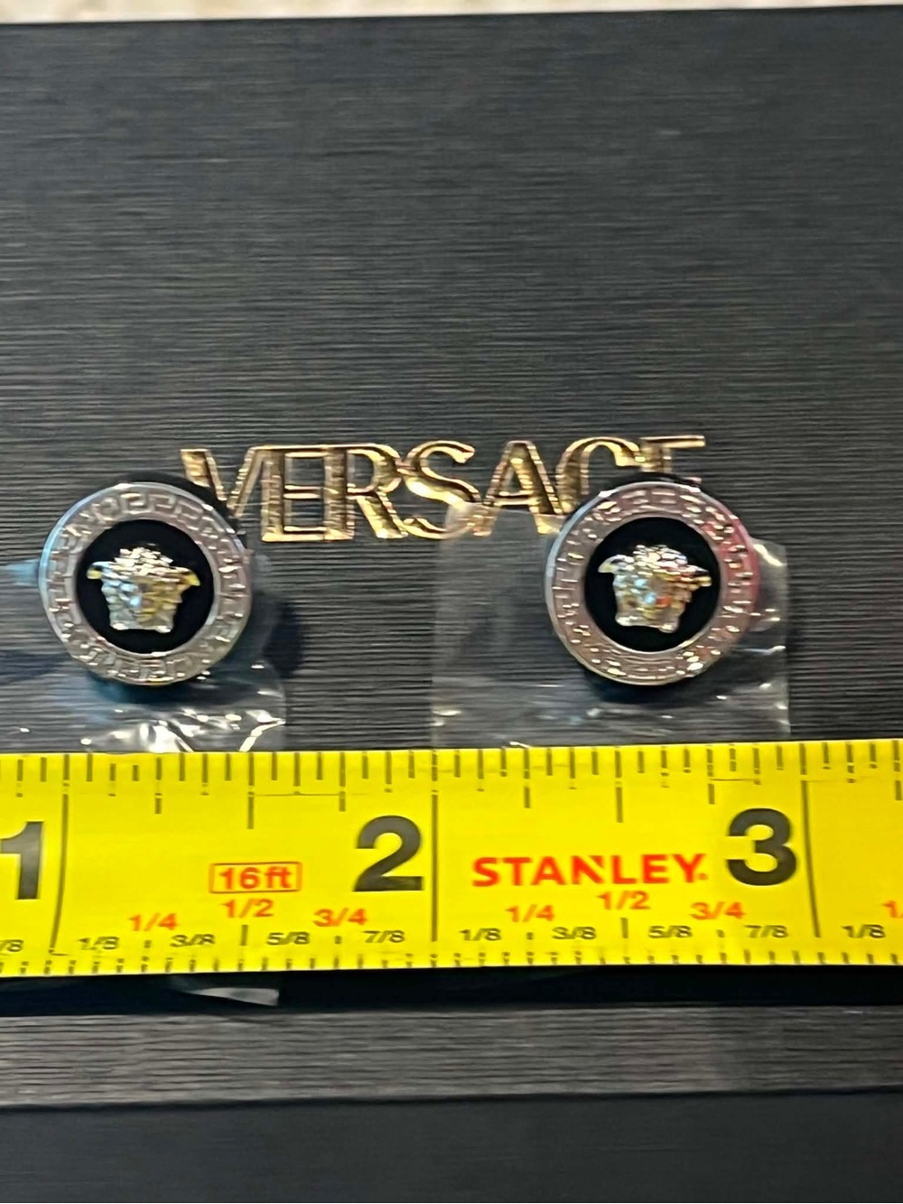 Versace Silver-tone Black Medusa Stud Earrings - Picture 4 of 6